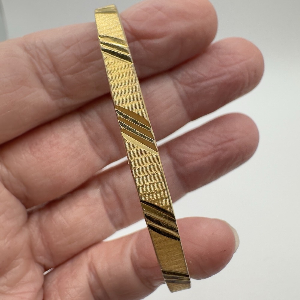 Vintage MONET Bracelet Etched Bangle Gold Tone Jewelry Size 7.75 Classic MCM